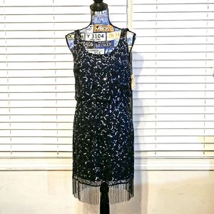 Aidan Mattox NWT Black Sleeveless Sequin Fringe Cocktail Dress Size 8 MSRP $265